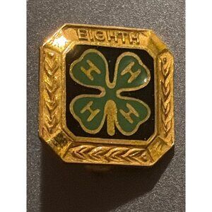 VTG 4H Eighth Year Gold-Filled Lapel Pin 1/20 10K GF Green & Black Enamel Clover